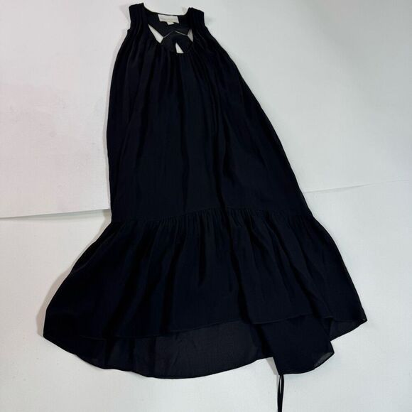 Morgan Carper Midi Dress Womens 4 Black Silk Leather Sleeveless Minimalist Flowy - Picture 1 of 9
